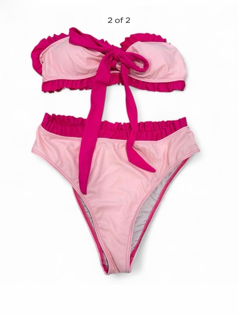 Amazon Girls Pink & Fuchsia Ruffle Tie-Front Two-Piece Swimsuit